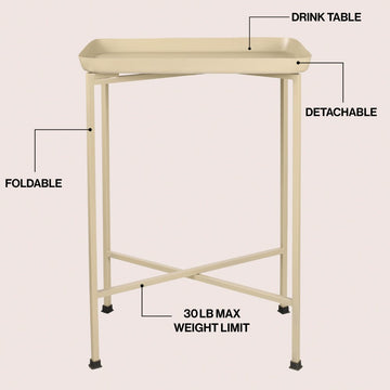 Sterling 26.25" Industrial Classic Metal Foldable Rectangular End Table and Side Table with Removable Tray Top